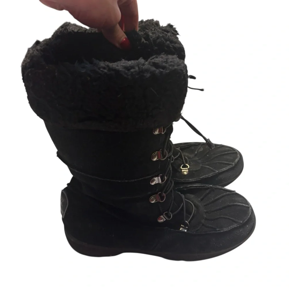 BearPaw Boots Size 9 Black Suede Leather Wool Lining Kirkwood Lace-Up Winter